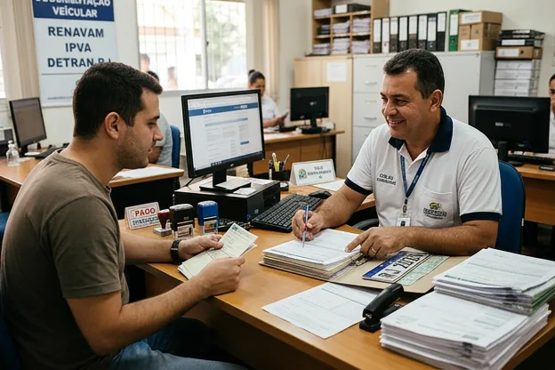 Profissional discutindo serviços de despachante com um cliente.
